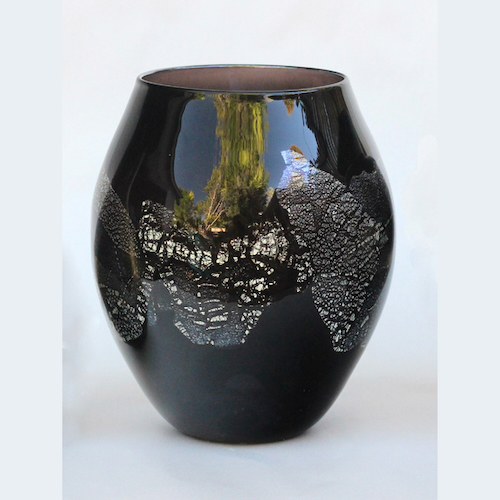 Click to view detail for DB-1018 Vase - Black Silver Leaf Vessel $165
